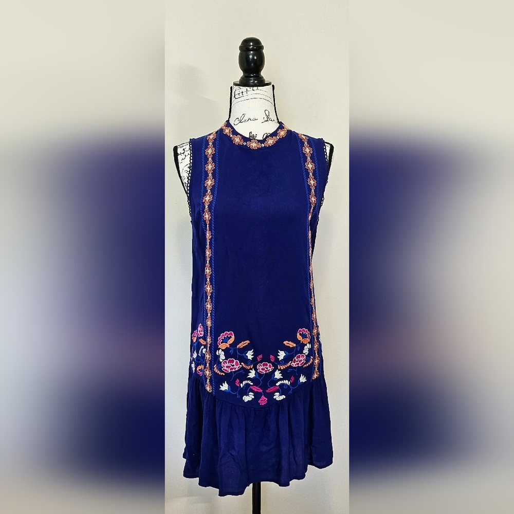 Xhilaration embroidered blue mini dress - size L